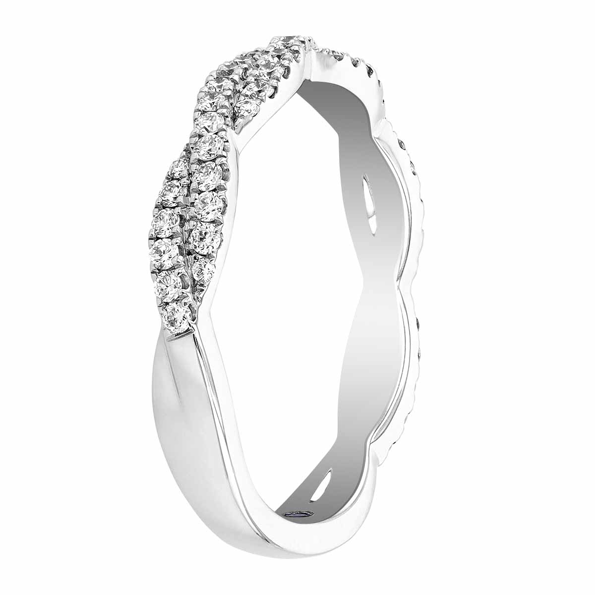 Diamond Braided 2 Row Half Shank Wedding Band in White Gold